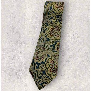 BALENCIAGA Silk Tie ITALY Blue Gold Paisley W:3.7" EUC